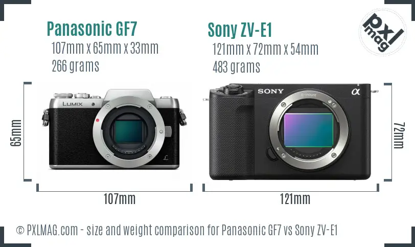 Panasonic GF7 vs Sony ZV-E1 size comparison