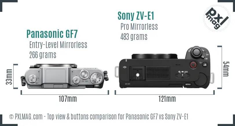 Panasonic GF7 vs Sony ZV-E1 top view buttons comparison