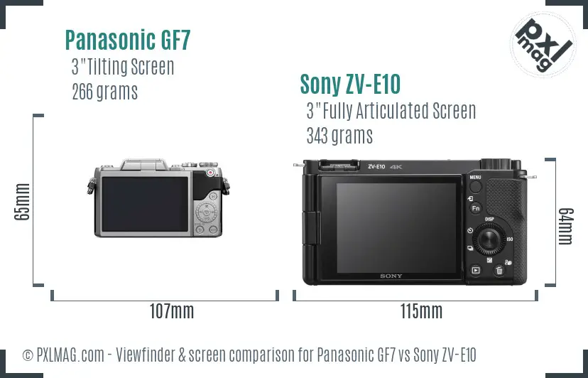 Panasonic GF7 vs Sony ZV-E10 Screen and Viewfinder comparison