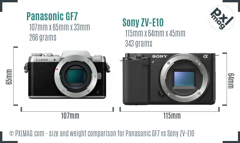 Panasonic GF7 vs Sony ZV-E10 size comparison