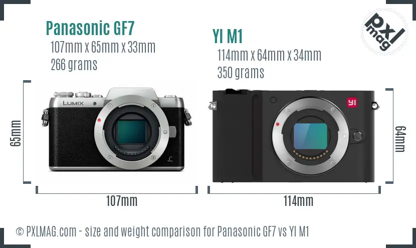 Panasonic GF7 vs YI M1 size comparison