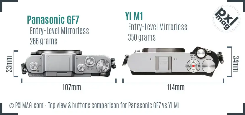 Panasonic GF7 vs YI M1 top view buttons comparison
