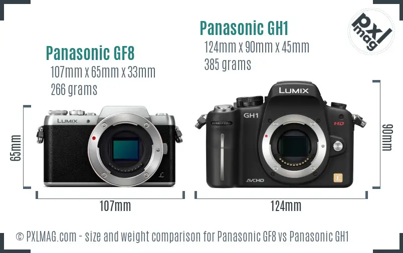 Panasonic GF8 vs Panasonic GH1 size comparison