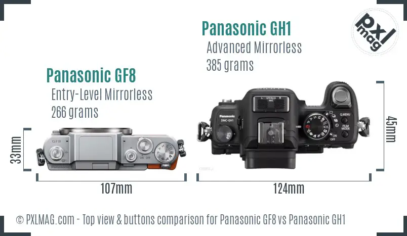 Panasonic GF8 vs Panasonic GH1 top view buttons comparison