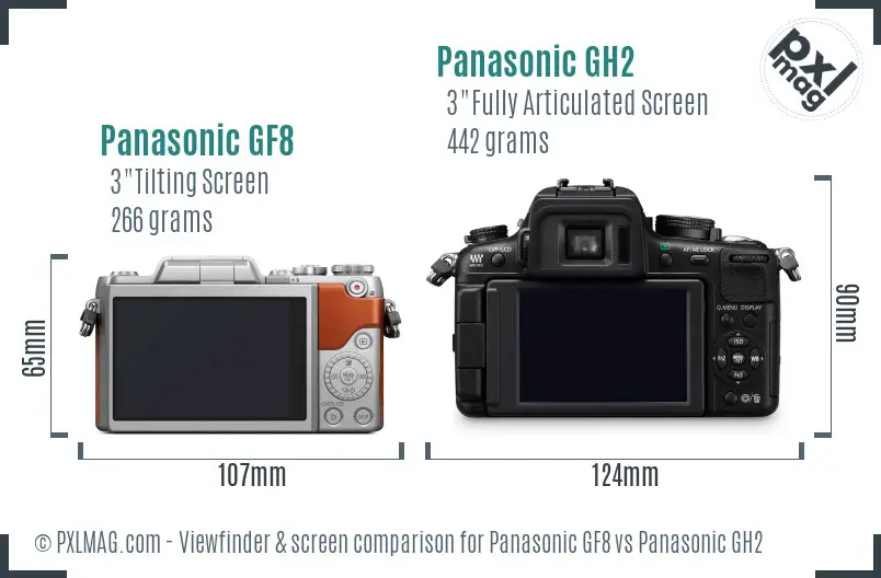 Panasonic GF8 vs Panasonic GH2 Screen and Viewfinder comparison