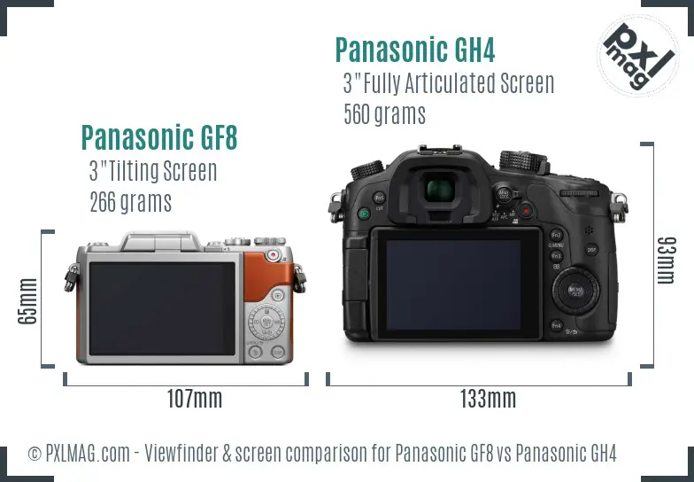 Panasonic GF8 vs Panasonic GH4 Screen and Viewfinder comparison