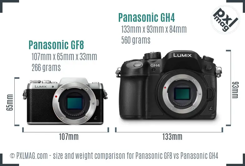 Panasonic GF8 vs Panasonic GH4 size comparison