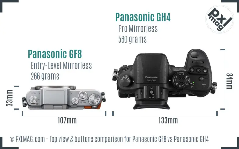 Panasonic GF8 vs Panasonic GH4 top view buttons comparison