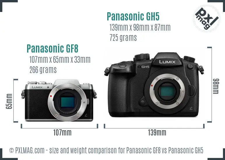 Panasonic GF8 vs Panasonic GH5 size comparison