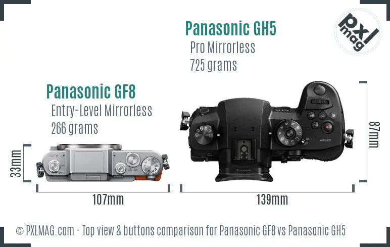Panasonic GF8 vs Panasonic GH5 top view buttons comparison