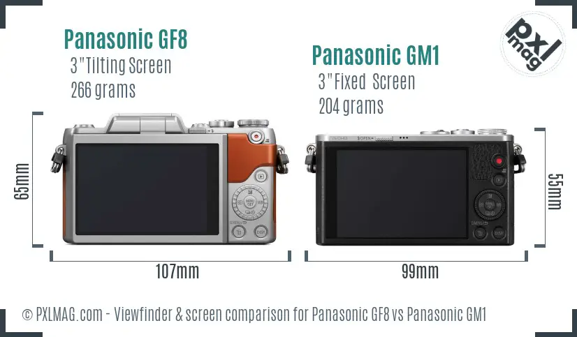 Panasonic GF8 vs Panasonic GM1 Screen and Viewfinder comparison