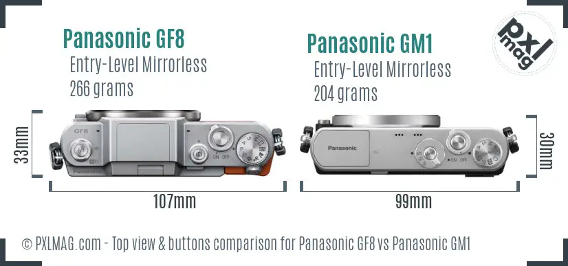 Panasonic GF8 vs Panasonic GM1 top view buttons comparison