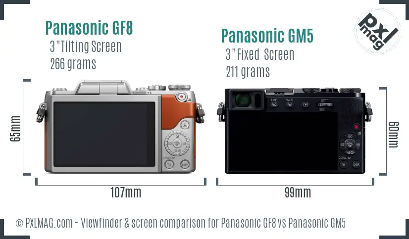 Panasonic GF8 vs Panasonic GM5 Screen and Viewfinder comparison