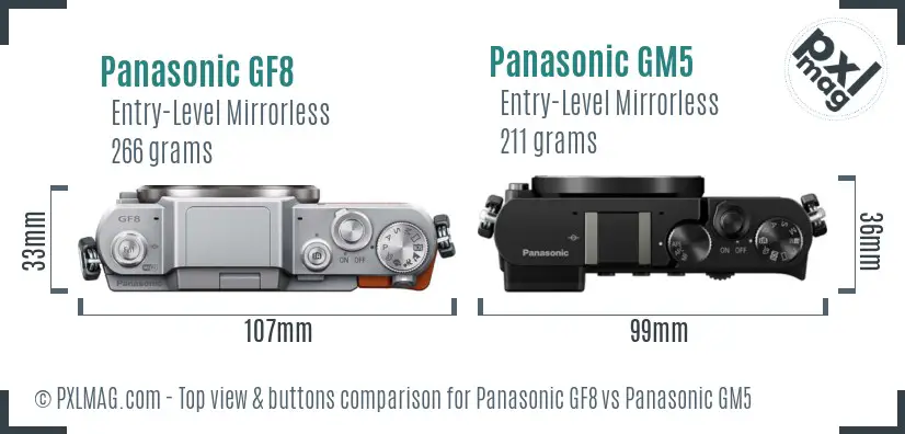 Panasonic GF8 vs Panasonic GM5 top view buttons comparison