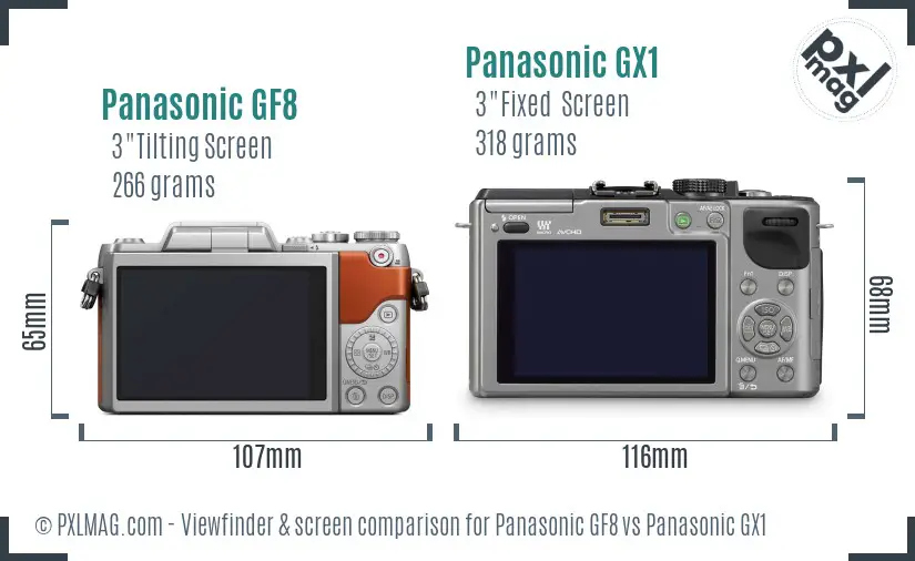 Panasonic GF8 vs Panasonic GX1 Screen and Viewfinder comparison