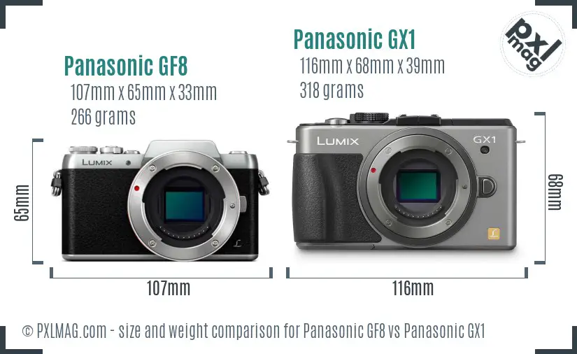 Panasonic GF8 vs Panasonic GX1 size comparison