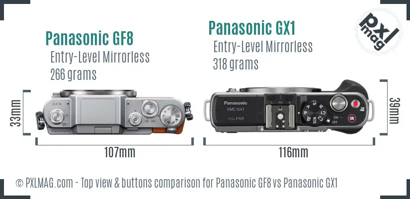 Panasonic GF8 vs Panasonic GX1 top view buttons comparison