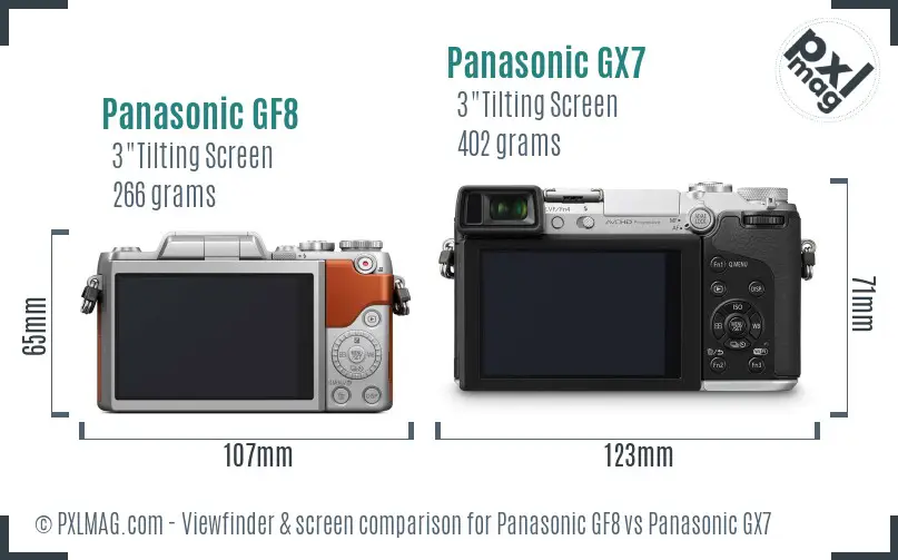 Panasonic GF8 vs Panasonic GX7 Screen and Viewfinder comparison