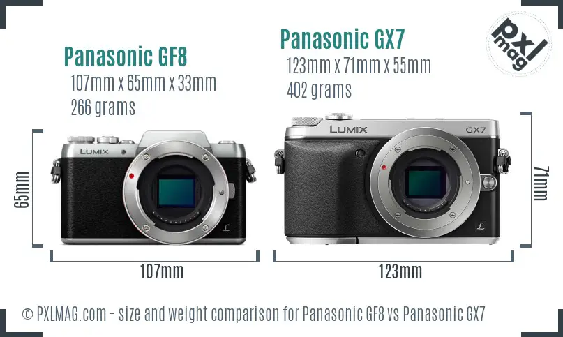 Panasonic GF8 vs Panasonic GX7 size comparison
