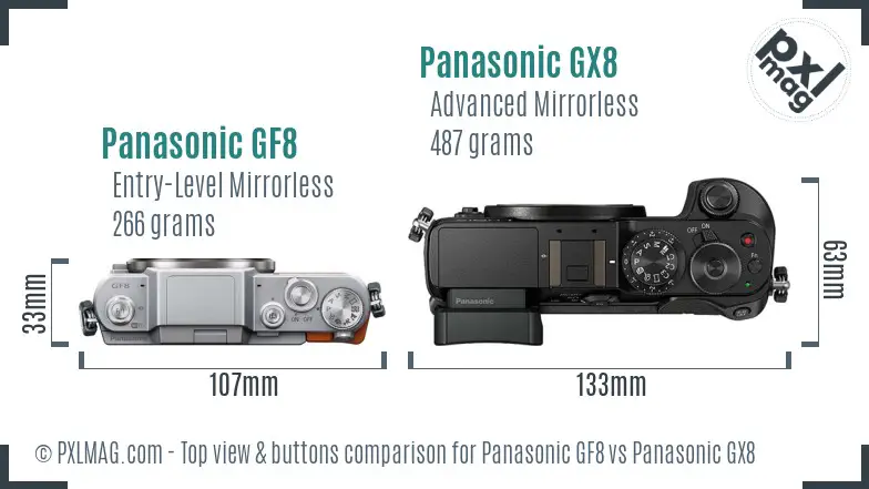 Panasonic GF8 vs Panasonic GX8 top view buttons comparison