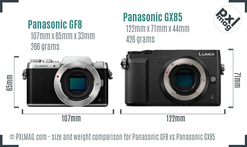 Panasonic GF8 vs Panasonic GX85 size comparison