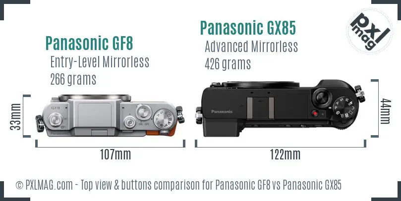 Panasonic GF8 vs Panasonic GX85 top view buttons comparison
