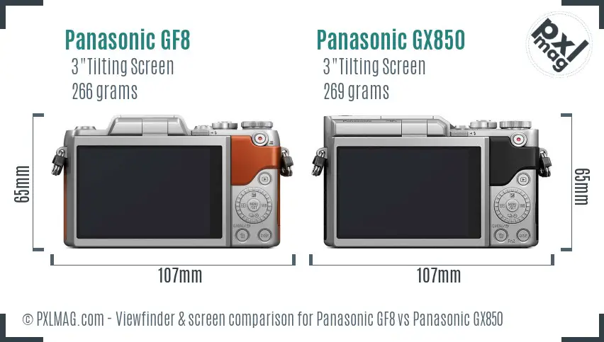 Panasonic GF8 vs Panasonic GX850 Screen and Viewfinder comparison