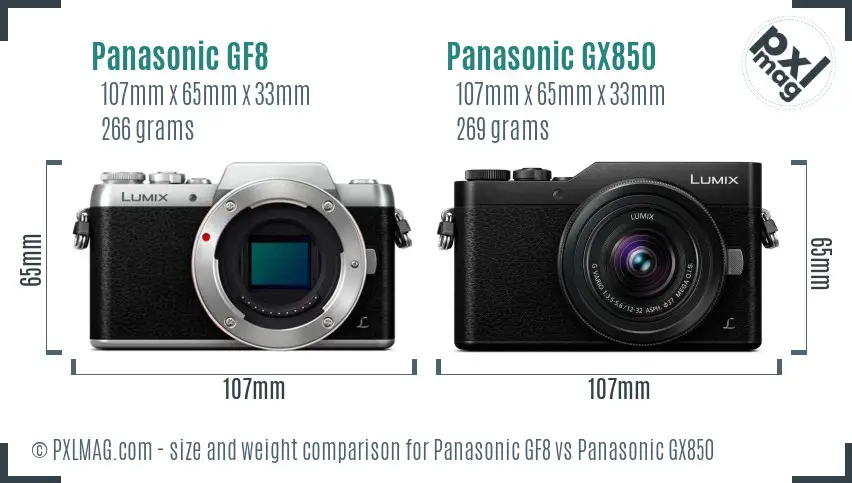 Panasonic GF8 vs Panasonic GX850 size comparison