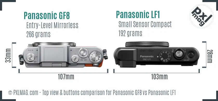 Panasonic GF8 vs Panasonic LF1 top view buttons comparison