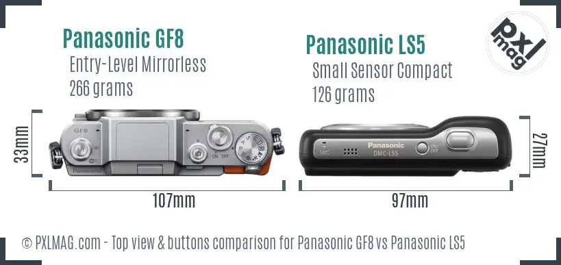Panasonic GF8 vs Panasonic LS5 top view buttons comparison