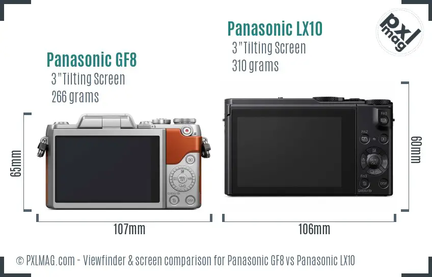 Panasonic GF8 vs Panasonic LX10 Screen and Viewfinder comparison