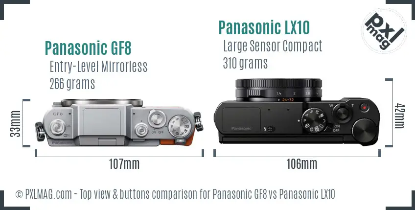 Panasonic GF8 vs Panasonic LX10 top view buttons comparison