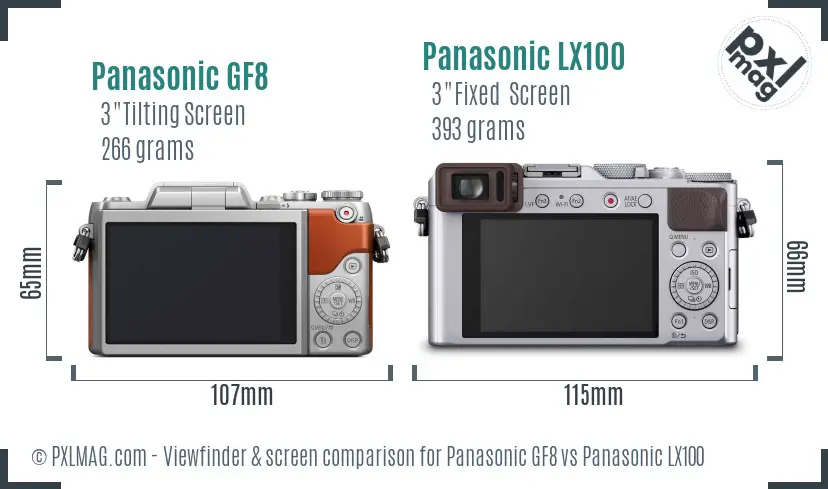 Panasonic GF8 vs Panasonic LX100 Screen and Viewfinder comparison