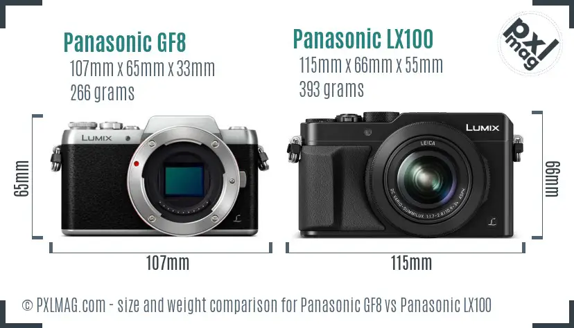 Panasonic GF8 vs Panasonic LX100 size comparison