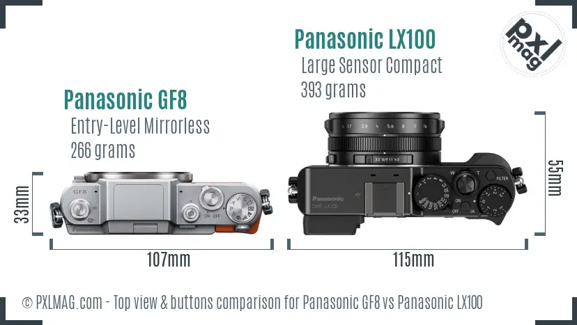 Panasonic GF8 vs Panasonic LX100 top view buttons comparison