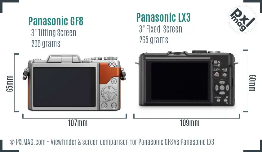 Panasonic GF8 vs Panasonic LX3 Screen and Viewfinder comparison