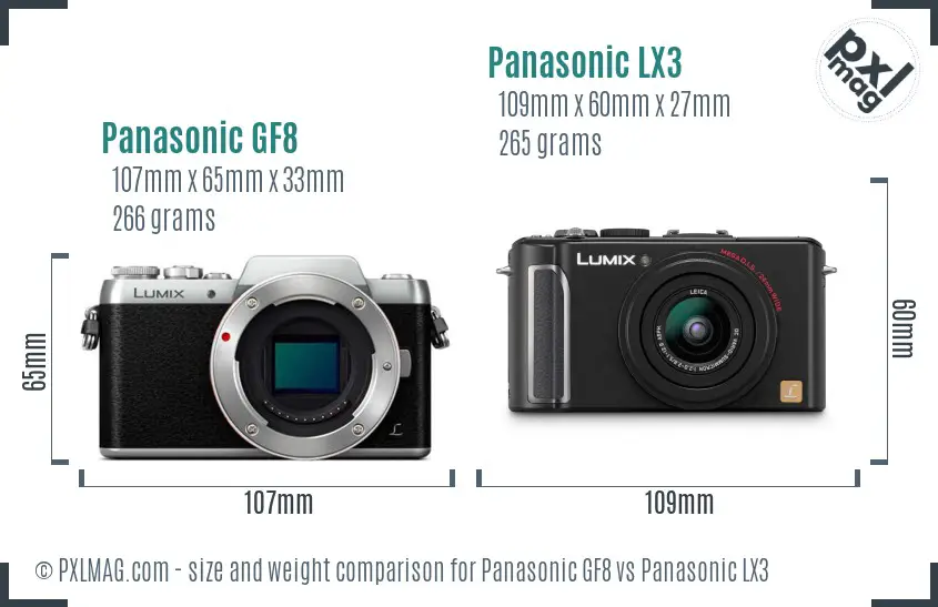 Panasonic GF8 vs Panasonic LX3 size comparison