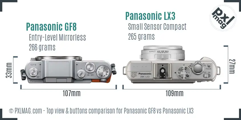 Panasonic GF8 vs Panasonic LX3 top view buttons comparison