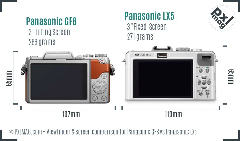 Panasonic GF8 vs Panasonic LX5 Screen and Viewfinder comparison