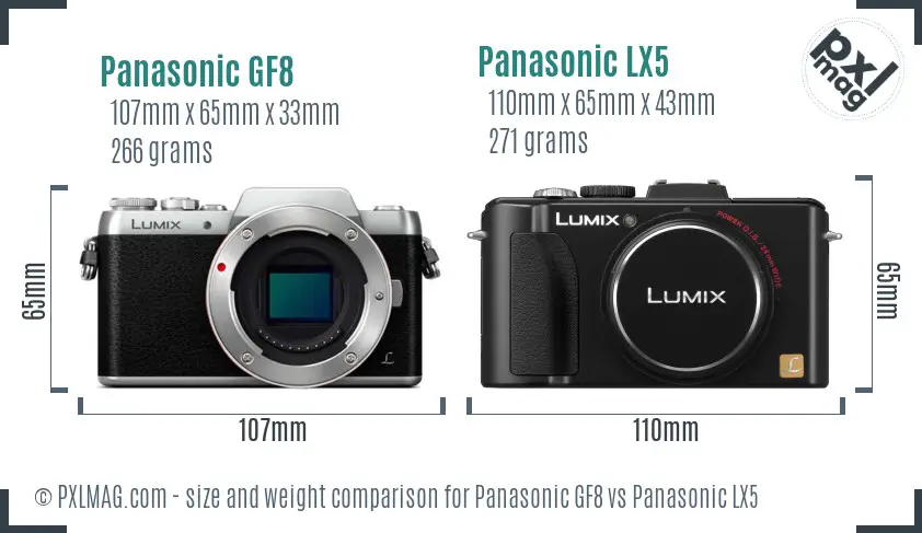 Panasonic GF8 vs Panasonic LX5 size comparison
