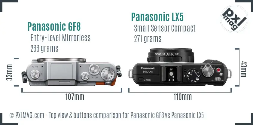 Panasonic GF8 vs Panasonic LX5 top view buttons comparison