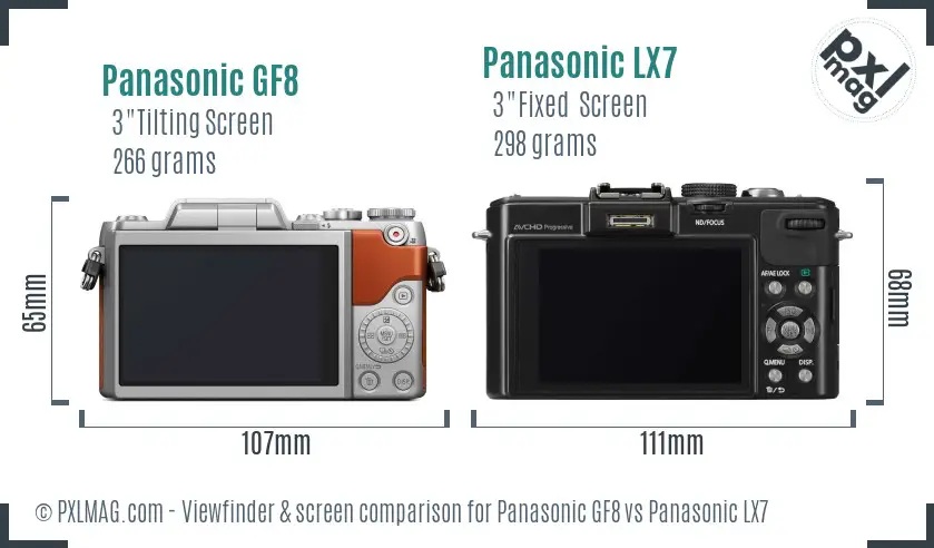 Panasonic GF8 vs Panasonic LX7 Screen and Viewfinder comparison