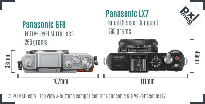 Panasonic GF8 vs Panasonic LX7 top view buttons comparison