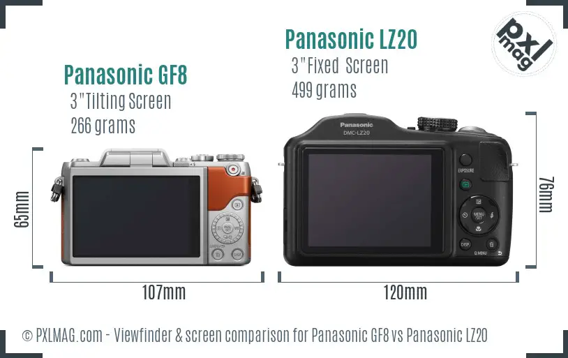 Panasonic GF8 vs Panasonic LZ20 Screen and Viewfinder comparison