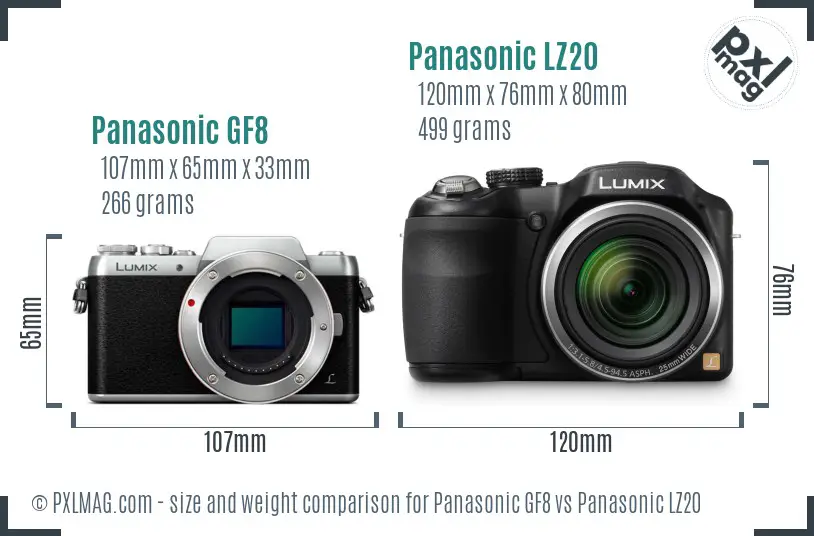 Panasonic GF8 vs Panasonic LZ20 size comparison