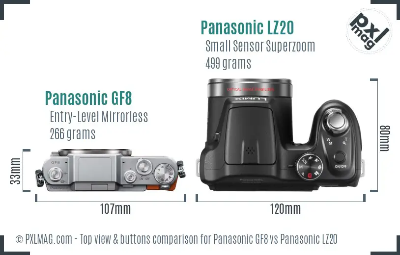 Panasonic GF8 vs Panasonic LZ20 top view buttons comparison