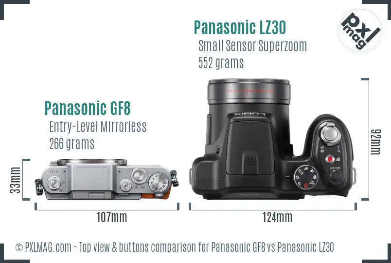 Panasonic GF8 vs Panasonic LZ30 top view buttons comparison