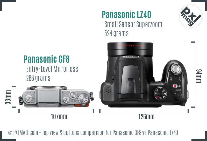 Panasonic GF8 vs Panasonic LZ40 top view buttons comparison