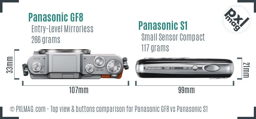 Panasonic GF8 vs Panasonic S1 top view buttons comparison