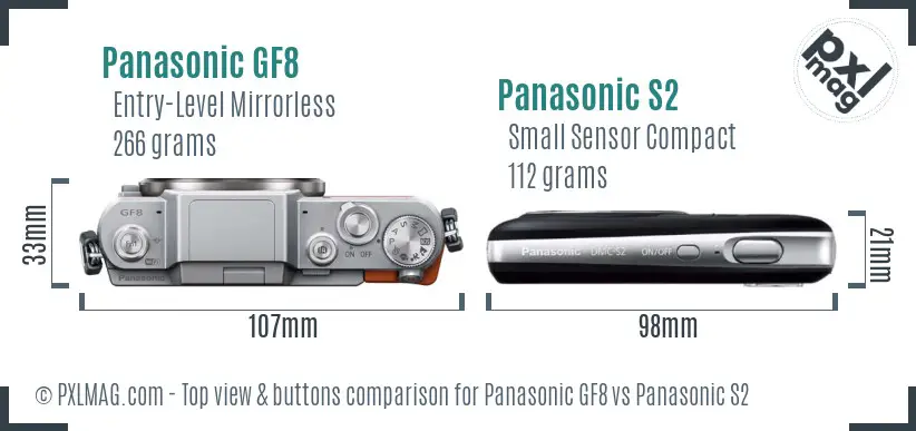 Panasonic GF8 vs Panasonic S2 top view buttons comparison